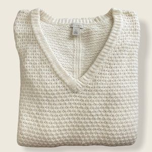 V-neck Cream Knit Sweater